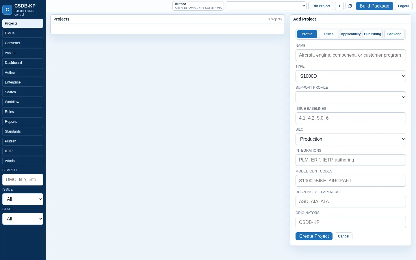 CSDB-KP projects dashboard with sample demonstration data.